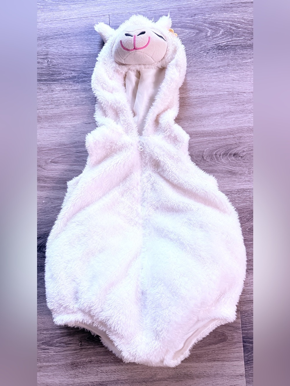 Carter's Baby Llama Halloween Costume White Plush Fuzzy Bubble Vest Hooded 12M